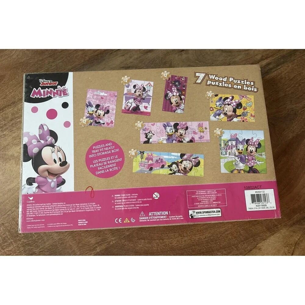 Cardinal Disney Junior Minnie Mouse 7 Wood Puzzles 12-24 Piece Multi-Color Tray